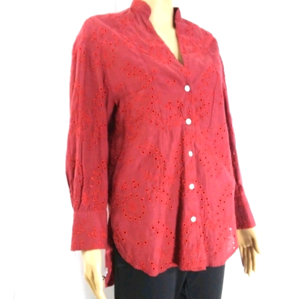 ZARA WOMAN Maroon Cotton Eyelet Blouse NWT Sz XS - Picture 2 of 7